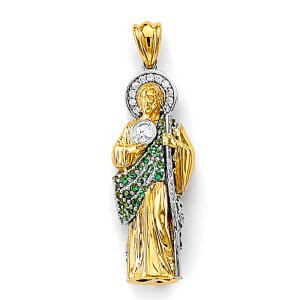 14K 2T CZ St. Jude Thaddues 3D Pendant