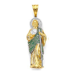 14K 2T CZ St. Jude Thaddues 3D Pendant
