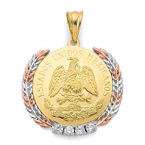 14K 3C CZ Framed Medal Coin Pendant
