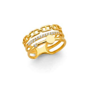 14KY 3 Line Fancy CZ Ring
