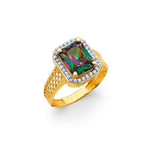 14KY Fancy Mystic Topaz CZ Ring