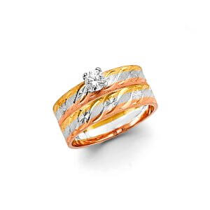 14K 3C Ladies CZ Engagement Ring