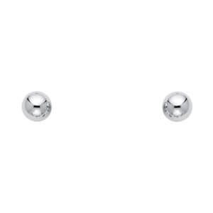 14K 6mm White Rhodium Plated Ball Post Earrings with Puch Back