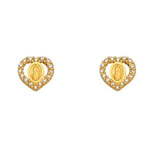 14KY CZ Heart Guadlupe Earrings with Silicone Back