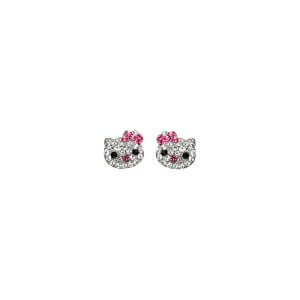 14KY CZ Cat Face Earrings with Screw Back
