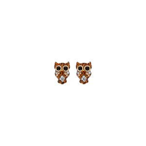 14KY CZ Owl Earrings with Screw Back
