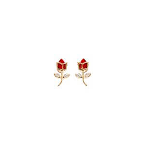 14KY CZ Red Tulip Earrings with Screw Back