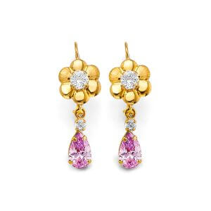 14KY CZ Wire Hook Stud Earrings